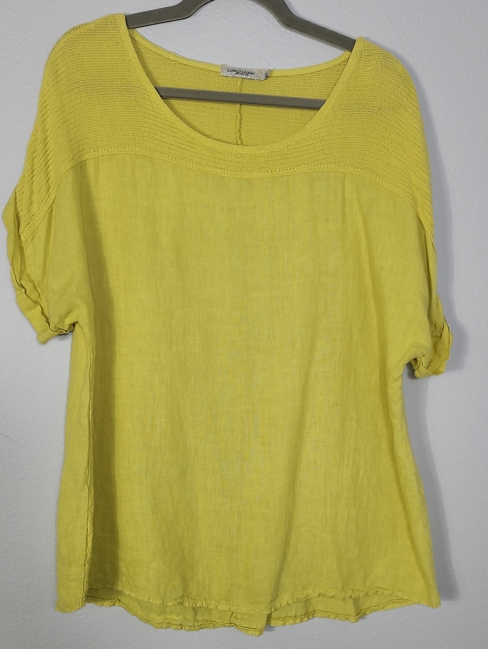 Lungo LArno Made in Italy 100% Linen Top Size 1X Yellow Coastal Grandma